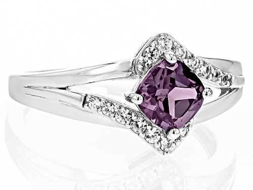 0.95ct Cushion Lab Created Alexandrite With 0.20ctw White Zircon Rhodium Over Sterling Silver Ring - Size 10