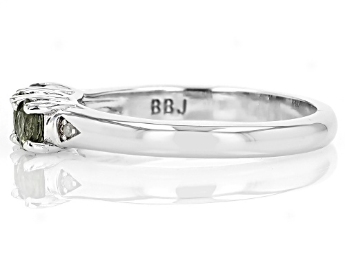 0.54ctw Round Moldavite With .01ctw White Diamond Accent Rhodium Over Sterling Silver 3-Stone Ring - Size 7
