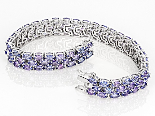 20.79ctw Round Tanzanite Rhodium Over Sterling Silver Tennis Bracelet - Size 7.5