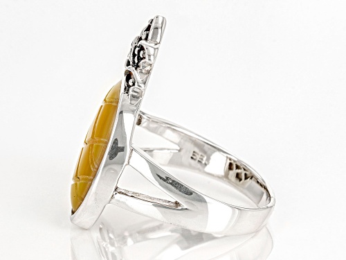 15mm Custom Mother-Of-Pearl With 0.03ctw Round Citrine Sterling Silver Pineapple Ring - Size 7