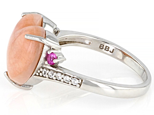 12mm Pink Opal With 0.19ctw Lab Pink Sapphire And White Zircon Rhodium Over Silver Ring - Size 8