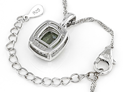 1.78ct Cushion Green Labradorite With 6.53ctw White Zircon Rhodium Over Silver Pendant With Chain