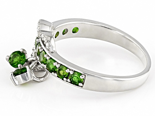 0.83ctw Round Chrome Diopside With 0.01ctw White Diamond Rhodium Over Silver Heart Ring - Size 8
