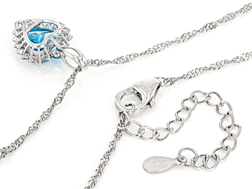 1.87ctw Swiss Blue Topaz With 0.30ctw White Topaz Rhodium Over Silver Heart Pendant With Chain