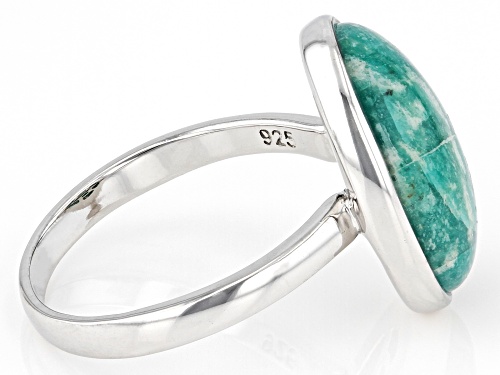 16x11mm Oval Cabochon Amazonite Rhodium Over Sterling Silver Solitaire Ring - Size 6