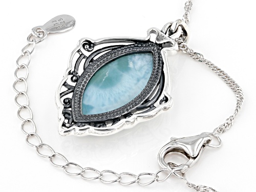 20x10mm Blue Larimar Sterling Silver Solitaire Pendant With Chain