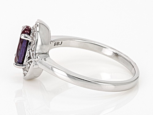 1.30ct Oval Lab Created Alexandrite with 0.31ctw White Zircon Rhodium Over Silver Ring - Size 9