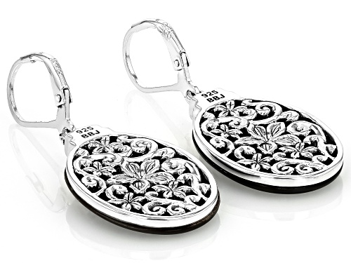 21x16mm Oval Black Tahitian Mother-of-Pearl Rhodium Over Sterling Silver Earrings