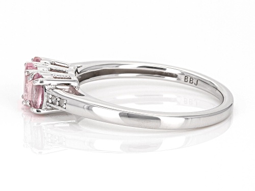 0.75ctw Oval Pink Spinel With 0.02ctw Diamond Accent Rhodium Over Sterling Silver 3-Stone Ring - Size 7