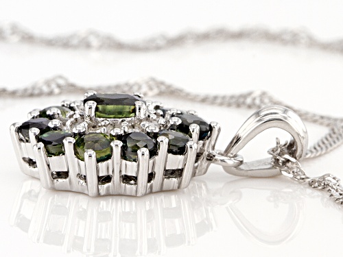 1.67ctw Green Sapphire & 0.09ctw Diamond Rhodium Over Sterling Silver Pendant With Chain