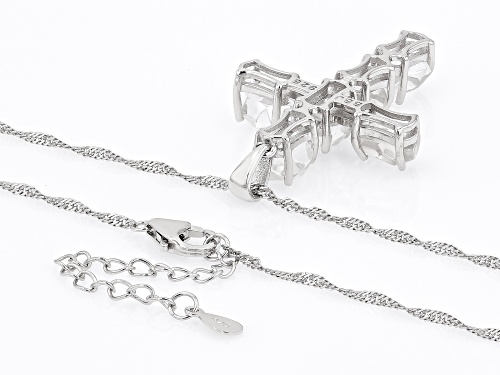 Free-Form White Herkimer Quartz Rhodium Over Silver Cross Pendant With Chain