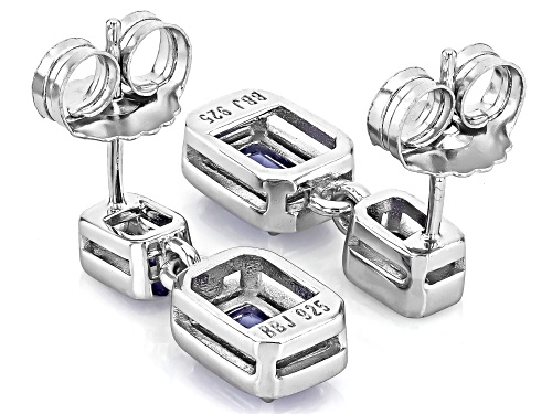 1.73ctw Emerald Cut Tanzanite Rhodium Over Sterling Silver Dangle Earrings