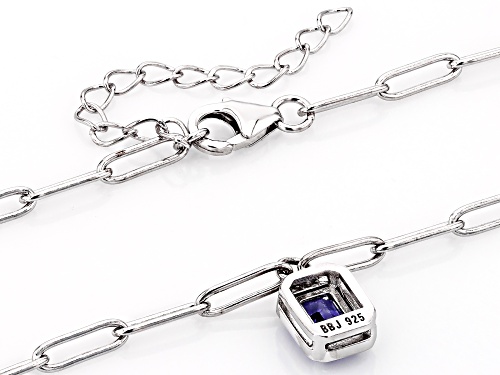 .90ct Emerald cut Tanzanite Rhodium Over Sterling Silver Paperclip Necklace - Size 18