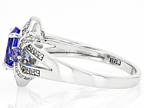 1.06ct Oval And 0.12ctw Round Tanzanite With 0.17ctw White Zircon Rhodium Over Silver Ring - Size 9