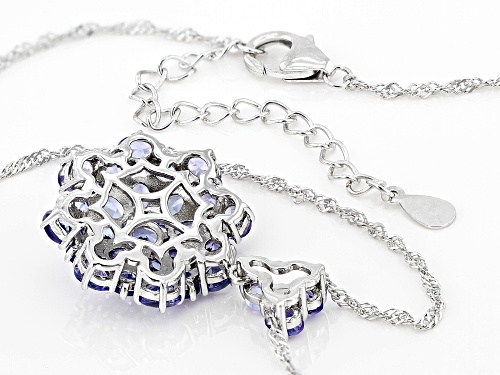 2.58ctw Oval And 0.97ctw Round Tanzanite With Rhodium Over Sterling Silver Pendant With Chain