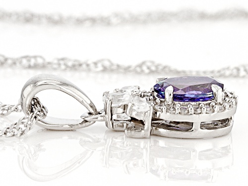 1.01ctw Blue Ocean Tanzanite With White Zircon Rhodium Over Sterling Silver Pendant With Chain