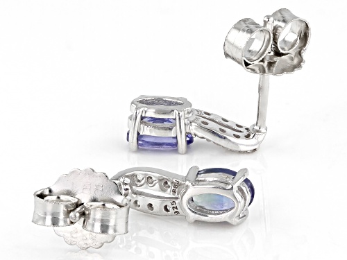 0.95ctw Ocean Tanzanite With White Zircon Rhodium Over Sterling Silver Earrings