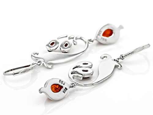 9x6mm Pear shape And 5x3mm Oval Cabochon Amber Rhodium Over Silver Dangle Earrings