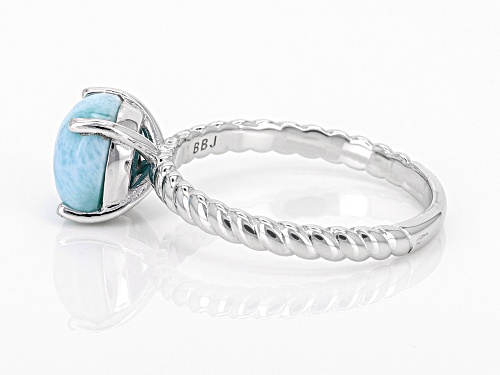 8x8mm Cushion Larimar Rhodium Over Sterling Silver Solitaire Ring - Size 8