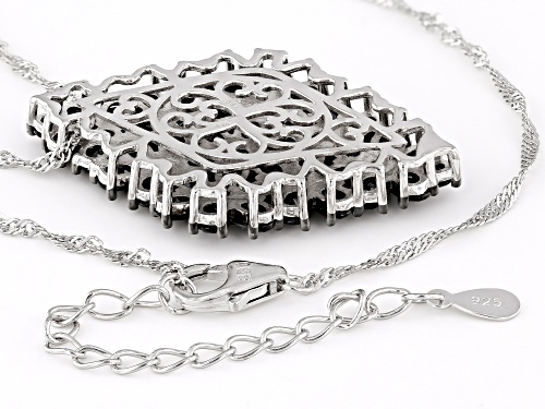 4.52ctw Oval And 0.07ctw Round Black Spinel Rhodium Over Sterling Silver Pendant With Chain