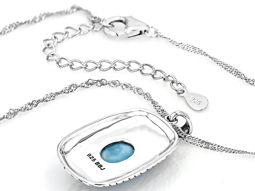 10x8mm Oval Cabochon Blue Larimar Rhodium Over Sterling Silver Pendant With Chain