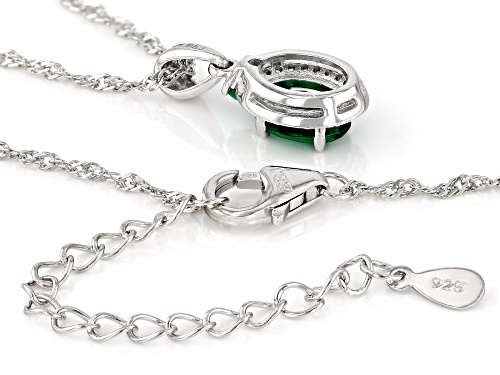 .94ct Oval & .05ctw Round Lab Emerald With .13ctw White Zircon Rhodium Over Silver Pendant/Chain