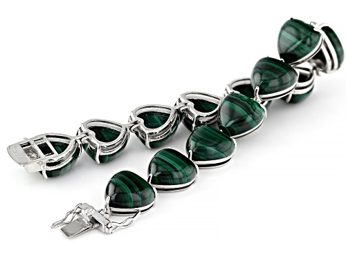 12mm Green Heart Shaped Malachite Sterling Silver Bracelet - Size 8