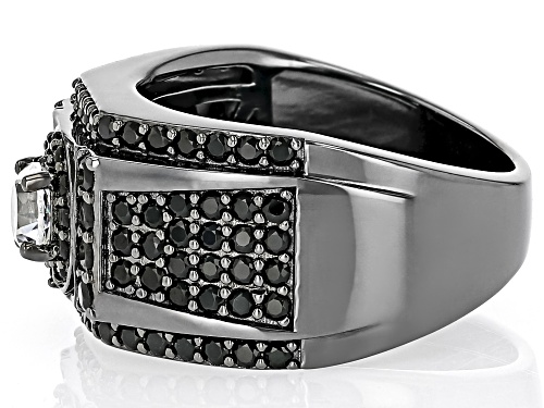 0.75ct Round White Zircon With 1.75ctw Round Black Spinel, Black Rhodium Over Silver Men's Ring - Size 13