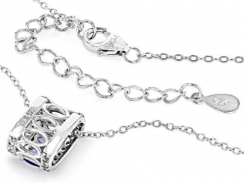 0.51ctw Oval Tanzanite With 1.30ctw White Zircon Rhodium Over Sterling Silver Pendant With Chain