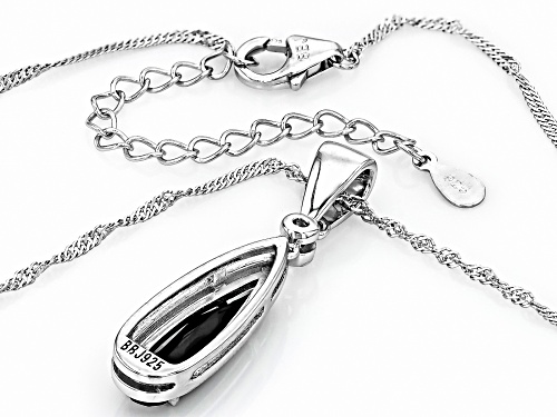 2.59ct Pear Shape Black Spinel With 0.07ctw Lab  Sapphire Rhodium Over Silver Pendant With Chain