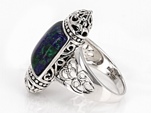14x10mm Free-Form Cabochon Blended Lapis, Azurite,Malachite Sterling Silver Solitaire Ring - Size 6