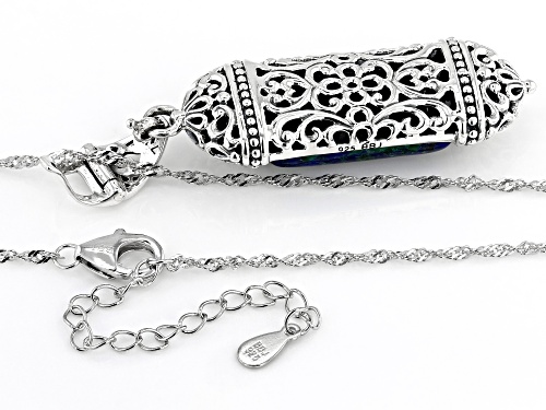 22x12mm Freeform Cabochon Blended Lapis, Azurite, Malachite Silver Enhancer With Chain