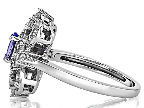 0.38ct Oval Tanzanite With 0.61ctw Round White Zircon Rhodium Over Sterling Silver ring - Size 7
