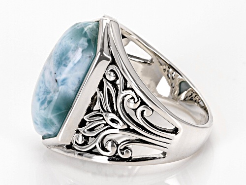 20x8mm Free-form Cabochon Larimar Sterling Silver Solitaire Ring - Size 6