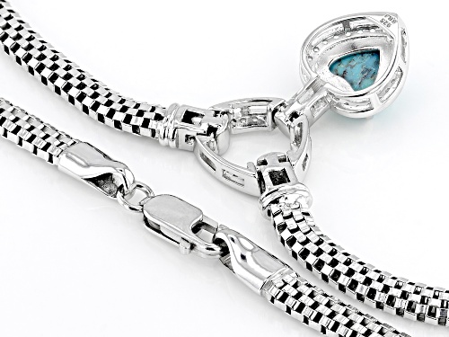 10x10mm Heart Cabochon Turquoise With 0.56ctw White Zircon Rhodium Over Silver Necklace - Size 18