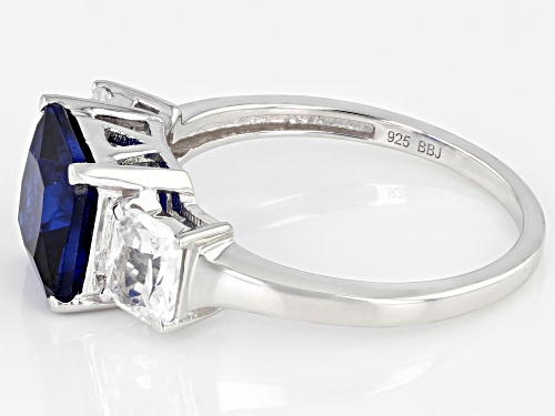 2.08ct Square Octagonal Lab Blue Spinel With .87ctw Lab White Sapphire Rhodium Over Silver Ring - Size 7
