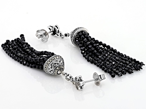 2mm Round Black Spinel With Round Marcasite  Sterling Silver Earrings