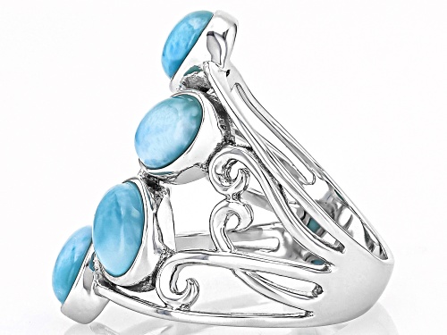 7x5mm Oval Cabochon Larimar Rhodium Over Sterling Silver Ring - Size 6