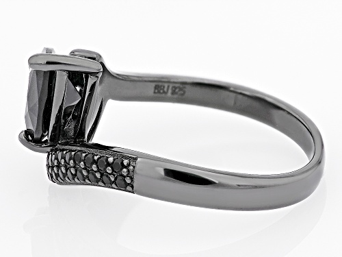 1.93ct Pear Shape And 0.23ctw Round Black Spinel, Black Rhodium Over Sterling Silver Ring - Size 7