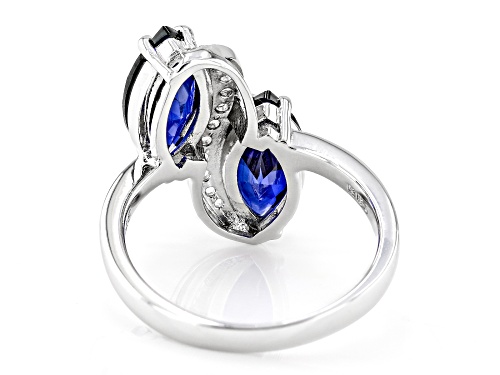 3.57ctw Marquise Lab Blue Sapphire With .32ctw Lab White Sapphire Rhodium Over Silver Bypass Ring - Size 6