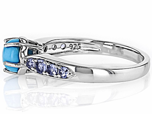 6mm Round Sleeping Beauty Turquoise With 0.27ctw Round Tanzanite Rhodium Over Sterling Silver Ring - Size 10