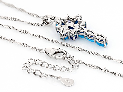 5x3mm Oval Sleeping Beauty Turquoise With .44ctw Tanzanite Rhodium Over Silver Cross Pendant Chain