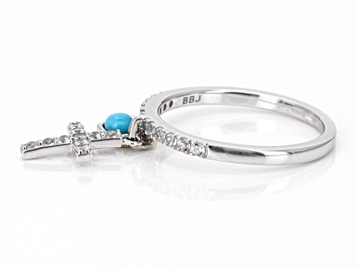 3mm Round Sleeping Beauty Turquoise With .37ctw White Zircon Rhodium Over Silver Charm Ring - Size 6