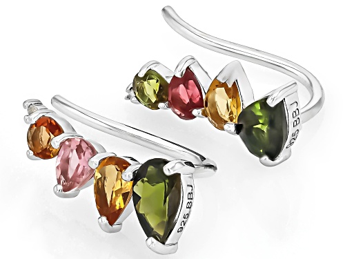 1.45ctw Multicolor Tourmaline With Diamond Accent Rhodium Over Sterling Silver Climber Earrings