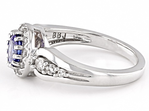 0.77ct Round Tanzanite With 0.64ctw Round White Zircon Rhodium Over Sterling Silver Ring - Size 10
