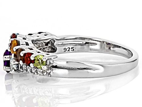 1.15ctw Round Multi-Gem With 0.06ctw White Zircon Rhodium Over Sterling Silver Band Ring - Size 6