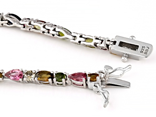 5.53ctw Mixed Shape Multi-Tourmaline Rhodium Over Sterling Silver Tennis Bracelet - Size 8