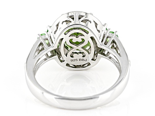 1.68ct Oval Moldavite, .40ctw Mint Tsavorite With .60ctw Zircon Rhodium Over Sterling Silver Ring - Size 9