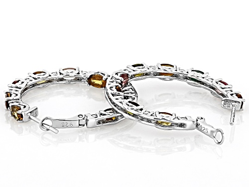 3.37ctw Multicolor Tourmaline With 0.54ctw White Zircon Rhodium Over Sterling Silver Hoop Earrings