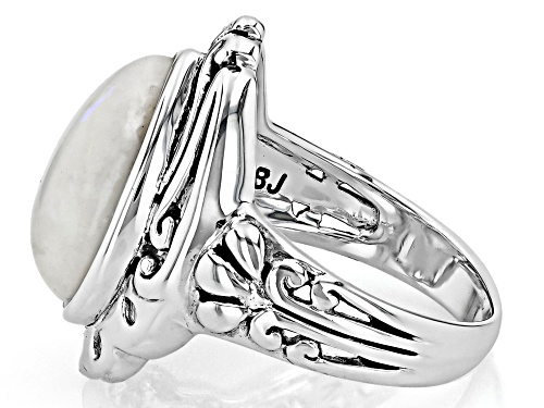 16x11mm Pear Shape Cabochon Rainbow Moonstone Sterling Silver Solitaire Ring - Size 7